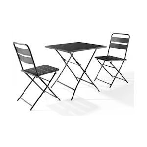 Oviala Business Inklapbare tuintafel en 2 grijze stalen stoelen - Oviala - grijs Staal 106554