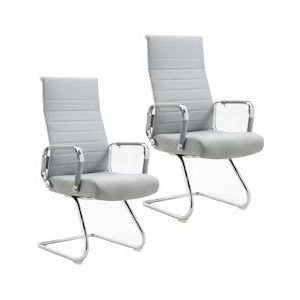 SVITA ELEGANCE COMFORT 2x bezoekersstoel stoffen sledemodel met armleuningen lichtgrijs - grijs 91288