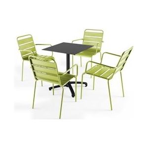 Oviala Business Set van zwart gelamineerde terrastafel en 4 groene fauteuils - groen Metaal 108138