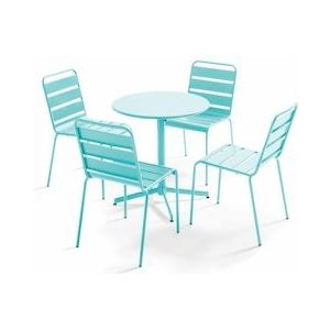 Oviala Business Ronde tuintafel en 4 stoelen in turquoise metaal - Oviala - blauw Staal 109199