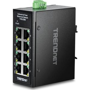 Trendnet - TI-ELC80 - Ethernet Minischakelaar - Zwart - 8 Poorten, IP30, -40°C tot 75°C