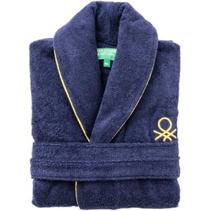 Benetton - Badjas M/L 420GSM 100% katoen met geborduurd logo in marineblauw - M/L blauw BE756