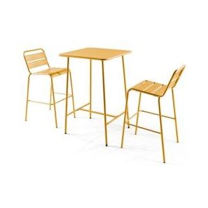 Oviala Business Set van bartafel en 2 hoge stoelen in geel metaal - Oviala - geel Staal 105934