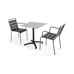 Oviala Business Set van lichtgrijze betonnen laminaat tuintafel en 2 grijze fauteuils - Oviala - grijs Metaal 107746