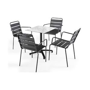 Oviala Business Set van marmeren laminaat tuintafel en 4 grijze fauteuils - Oviala - grijs Metaal 108153