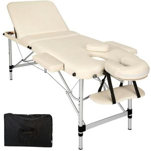 HELLOSHOP26 3-zone opvouwbare massagetafel van aluminium draagbaar + beige hoes 2008139 - 3000138321302