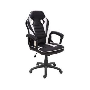 Mendler Bureaustoel HWC-F59, bureaustoel bureaustoel racestoel gamestoel, kunstleer ~ zwart/wit - zwart Synthetisch materiaal 73698
