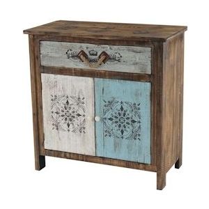 Mendler Funchal ladekast Shabby-look kast, vintage, 84x80x40cm - meerkleurig Massief hout 34495