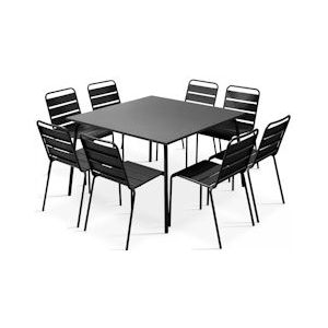 Oviala Business Set van tuintafel en 8 grijze metalen stoelen - grijs Staal 105025