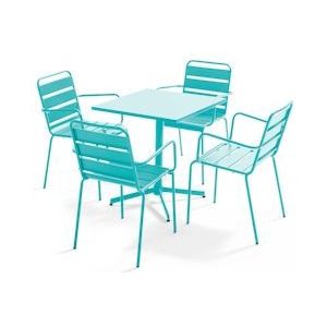 Oviala Business Set van 4 turquoise metalen fauteuils en tuintafel - Oviala - blauw Staal 109195