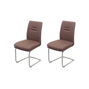 Mendler Set van 2 eetkamerstoelen HWC-H70, keukenstoel sledestoel, stof/textiel roestvrij staal geborsteld ~ bruin - bruin Weefsel 73930