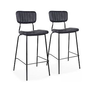 Oviala Business Set van 2 hoge stoelen in zwart gecoate stof - zwart Textiel 108249
