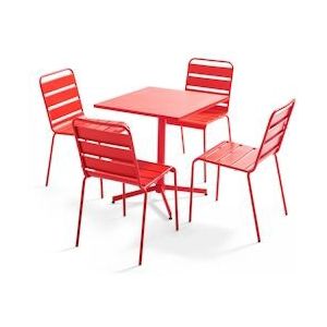 Oviala Business Vierkante tuintafel en 4 rode stoelen - Oviala - rood Staal 107885