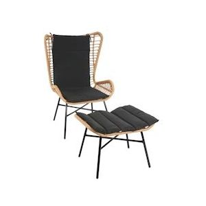 Mendler Poly-rattan set HWC-G17b, balkonset tuinset zitgroep stoel+kruk fauteuil, touw ~ natuurlijke kleur, antraciet kussens - bruin Kunststof 76316
