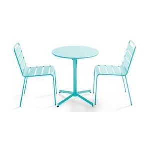 Oviala Business Ronde terrastafel en 2 turquoise metalen stoelen - Oviala - blauw Staal 109171