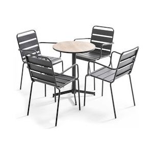 Oviala Business Tuinset - ronde tafel en 4 bruine stalen fauteuils - bruin Staal 106397
