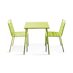 Oviala Business Vierkante tuintafel en 2 groene stalen stoelen - Oviala - groen Staal 106873