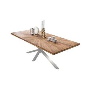 SIT Möbel Eettafel | 200x100cm | Bord 50 mm naturel teak | lijst metaal antiek zilver | B 200 x D 100 x H 79 cm | 15262-40 | Serie TABLES & CO - meerkleurig Multi-materiaal 15262-40