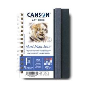 Canson Mixed Media Artist tekenboek, 28 vellen, 300 g/m², ft 14,8 x 21 cm (A5) - blauw Papier 3148950042842
