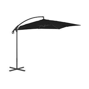 <p>Deze elegante zweefparasol is de perfecte keuze om wat schaduw te creëren en jezelf te beschermen tegen de schadelijke UV-straling van de zon. Het parasoldoek is gemaakt van uv-beschermend en anti-vervagend polyester waardoor het je optimaal tegen de zon beschermt en gemakkelijk schoon te maken is.</p>
<p>De parasol wordt geleverd met een stevige kruisvoet om stabiliteit toe te voegen. De sterke stalen paal en de 8 duurzame baleinen maken de parasol zeer stabiel en duurzaam. De tuinparasol kan eenvoudig geopend en gesloten worden dankzij het zwengelmechanisme.</p>
<p>Let op, wij adviseren om het doek te behandelen met een waterdichtmakende spray als hij wordt blootgesteld aan zware regenval.</p>
<ul>
  <li>Kleur: zwart</li>
  <li>Materiaal: stof en staal</li>
  <li>Totale afmetingen: 250 x 250 x 260 cm (L x B x H)</li>
  <li>Afmetingen kruisvoet: 100 x 100 cm (L x B)</li>
  <li>Diameter buis: 48 mm</li>
  <li>Met luchtventilatie en zwengelsysteem</li>
  <li>Inclusief 8 stalen baleinen</li>
  <li>Montage vereist</li>
</ul>