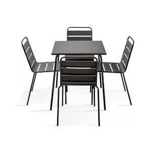Oviala Business Set van 4 grijze metalen stoelen en tuintafel - Oviala - grijs Staal 107875