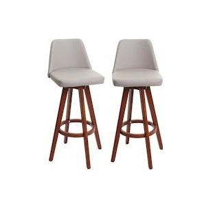 Mendler Set van 2 barkrukken HWC-C43, barkruk counter stool, hout imitatieleer draaibaar ~ taupe - beige Synthetisch materiaal 74421