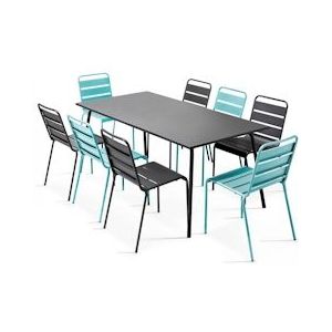 Oviala Business Set van 8 turquoise en grijze metalen stoelen en een terrastafel - blauw Staal 109272