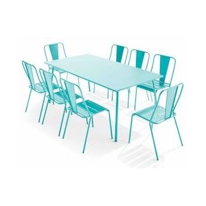 Oviala Business Set van 8 turquoise stalen bistrostoelen en tuintafel - Oviala - blauw Staal 109524