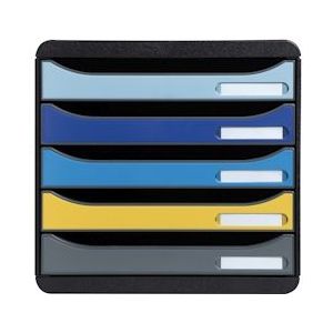 Exacompta 3094202D 1x BIG-BOX PLUS ladenbox met 5 laden voor A4+ documenten, Bee Blue, zwart-geassorteerde kleuren - meerkleurig Synthetisch materiaal 3094202D