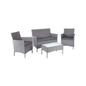 Mendler Poly-rattan tuinset HWC-D82, loungeset ~ grijs met antraciet kussens - grijs Kunststof 64505