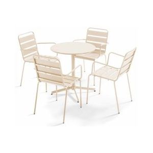 Oviala Business Set metalen tuintafel en 4 stoelen - Oviala - beige Staal 109204