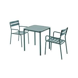 Oviala Business Vierkante terrastafel (70 x 70cm) en 2 donkergroene armstoelen - groen 111385