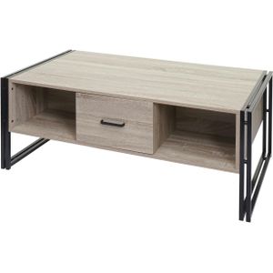 Mendler Salontafel HWC-A27b, bijzettafel salontafel, 3D structuur, 45x110x60cm MVG-gecertificeerd, metaal ~ eiken look - bruin Massief hout 86237