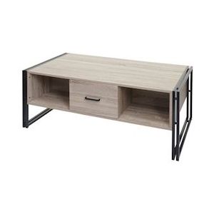 Mendler Salontafel HWC-A27b, bijzettafel salontafel, 3D structuur, 45x110x60cm MVG-gecertificeerd, metaal ~ eiken look - bruin Hout 86237