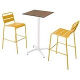 Oviala Business Set van hoge tafel in taupe laminaat en 2 gele hoge stoelen - geel 110580