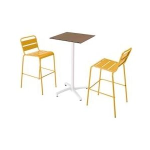 Oviala Business Set van hoge tafel in taupe laminaat en 2 gele hoge stoelen - geel 110580