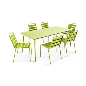 Oviala Business Set van tuintafel en 6 groen metalen stoelen - groen Staal 105573