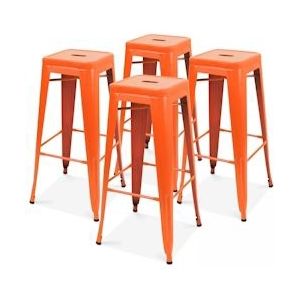 Oviala Business Set van 4 mat oranje metalen barkrukken - oranje Staal 105788