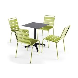 Oviala Business Set van donkere leisteen laminaat tuintafel en 4 groene stoelen - groen Metaal 108210