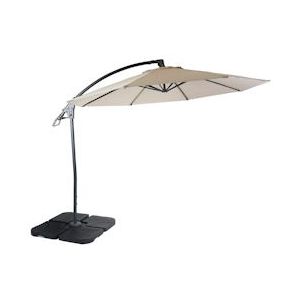 Mendler Luxe zweefparasol HWC-D14, parasol, rond Ø 3m polyester aluminium/staal 14kg ~ crème-wit met voet - beige Textiel 38995+31831