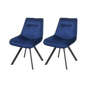 Mendler Set van 2 eetkamerstoel HWC-K24, gestoffeerde stoel keukenstoel relaxstoel, metaal fluweel ~ blauw - blauw Weefsel 89597