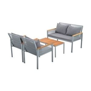 Merax tuinloungeset, tuinmeubelset met comfortabele kussens, dubbele bank, 2 fauteuils en tafel, buiten, rotan, tafel en stoelen, grijs - grijs Multi-materiaal WF316057AAE