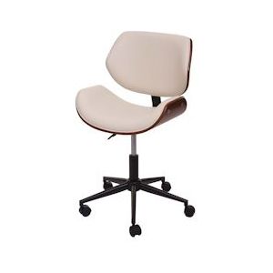 Mendler Bureaustoel HWC-G25, draaistoel bureaustoel, gebogen notenhout-look retro draaibaar in hoogte verstelbaar ~ crème - beige Synthetisch materiaal 79505