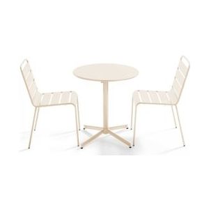 Oviala Business Ronde terrastafel en 2 ivoorkleurige metalen stoelen - Oviala - beige Staal 109172