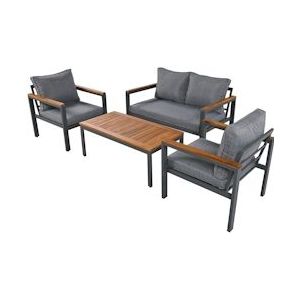 Merax loungeset, tuinmeubelset met gegalvaniseerd stalen frame, acaciahouten tafelblad en armleuningen, grijs - grijs Multi-materiaal HW24004AAE