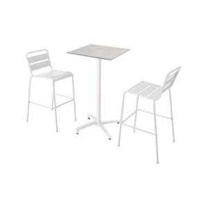 Oviala Business Set gelamineerde betonnen lichtgrijze hoge tafel en 2 witte hoge stoelen - wit 110591