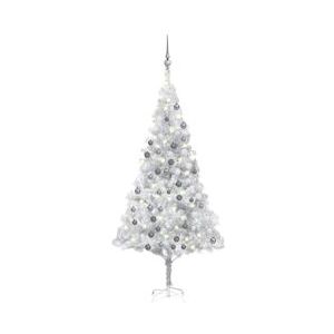 vidaXL Kunstkerstboom met LED's & kerstballen zilver 180cm PET - 3077696