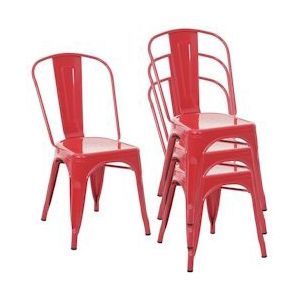 Mendler Set van 4 stoelen HWC-A73, bistrostoel stapelstoel, metalen industrieel ontwerp stapelbaar ~ rood - rood Metaal 70793