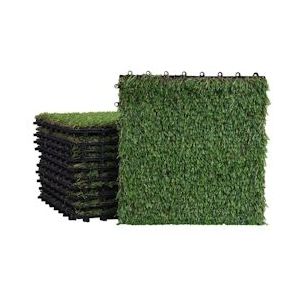 Mendler Gras tegel HWC-E13, gras tegel grasmat kunstgras, balkon/terras 11x elk 30x30cm = 1sqm - groen Kunststof 65050