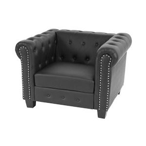 Mendler Luxe fauteuil ligstoel Chesterfield kunstleer ~ vierkante voet, zwart - zwart Synthetisch materiaal 31955+32605+31957